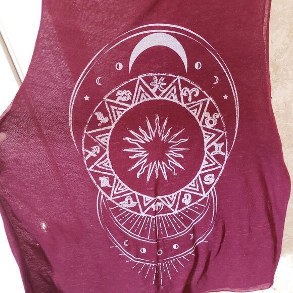 Celestial Horoscope wine red see-through tank top - Picture 2 of 5
